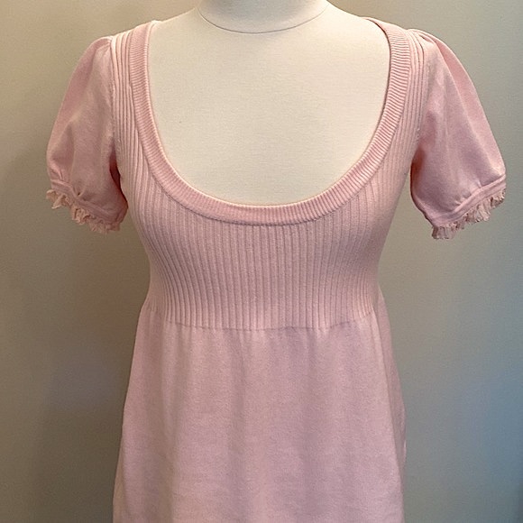 Boston Proper Baby Pink Ribbed Knit Short Sleeve Scoop Neck Chic Top Size Small - Picture 2 of 10
